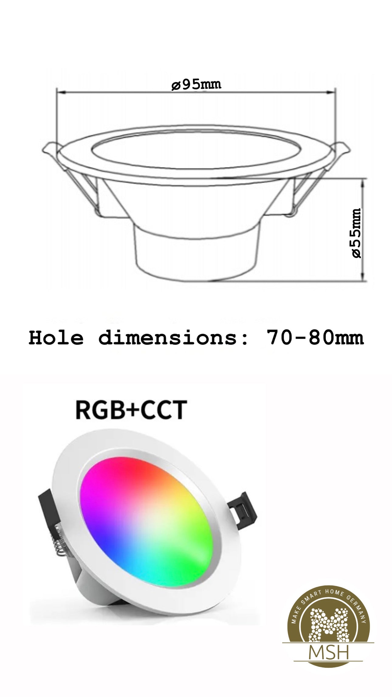 MSH Smart LED Einbaustrahler weiß (7 W) - IP65 - WiFi + Bluetooth