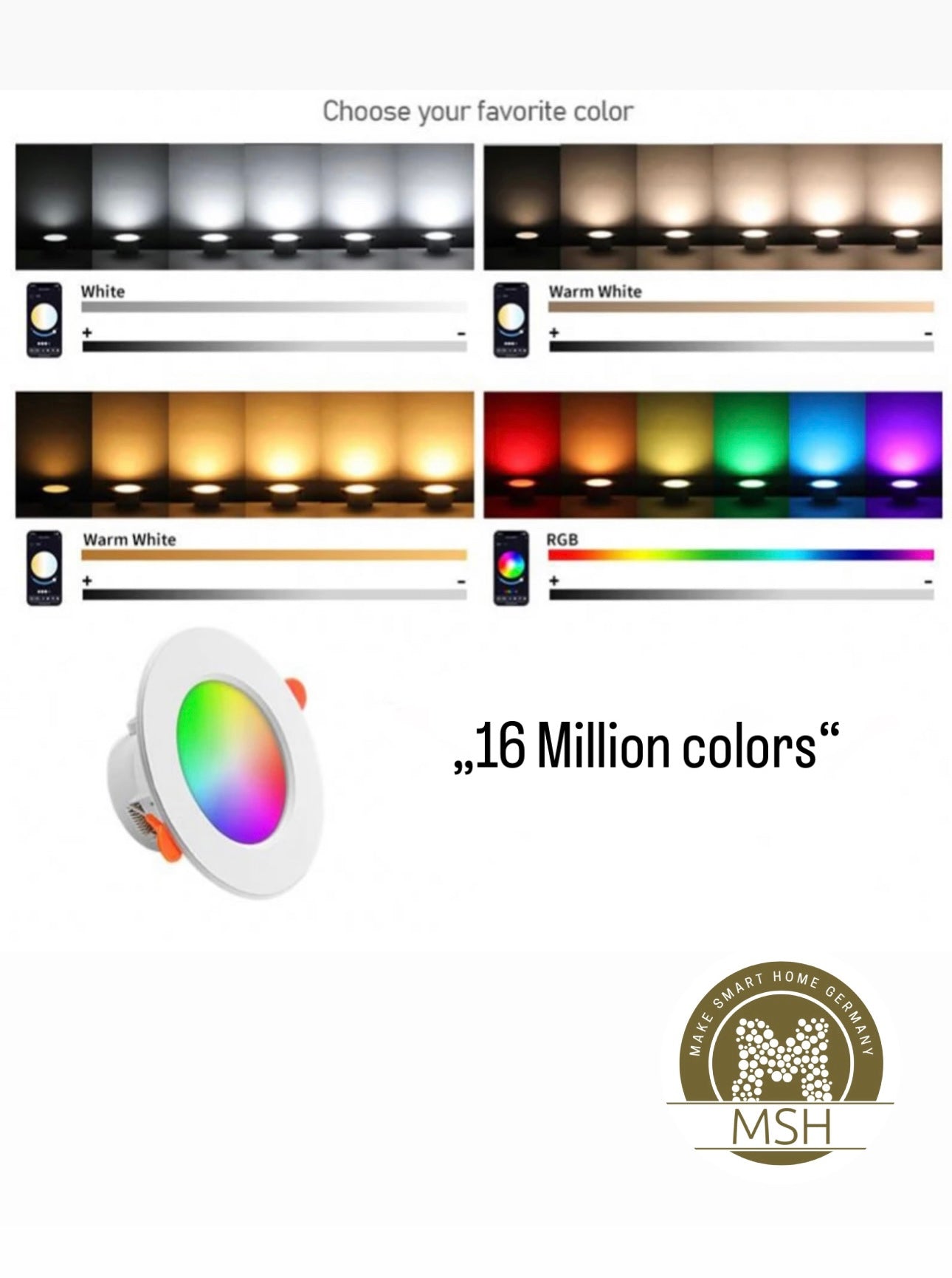 MSH Smart LED Einbaustrahler weiß (7 W) - IP65 - WiFi + Bluetooth