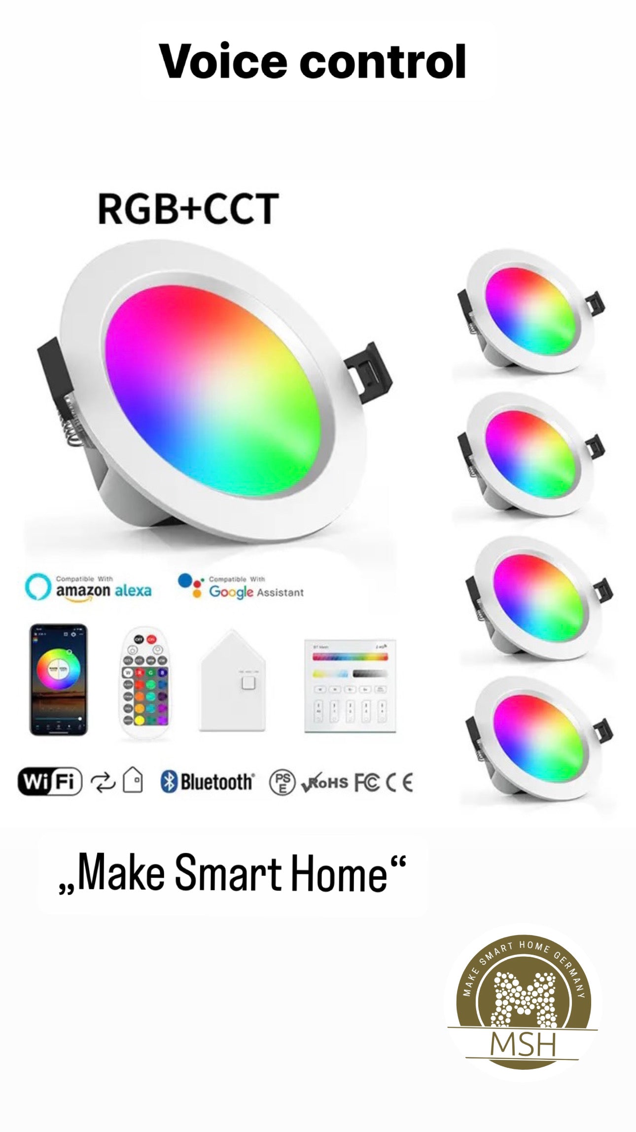 MSH Smart LED Einbaustrahler weiß (7 W) - IP65 - WiFi + Bluetooth